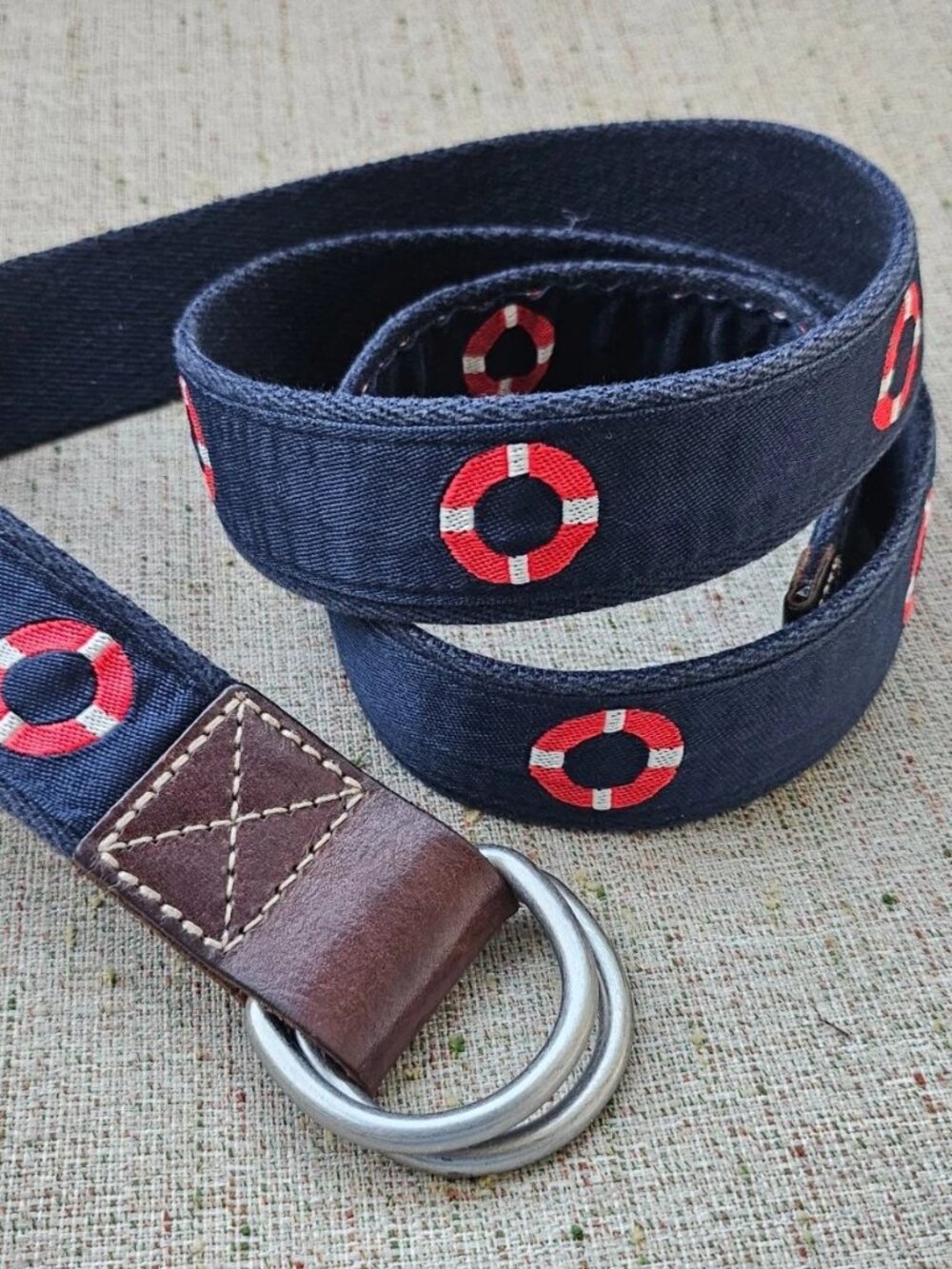 Daniel Cremieux Men Belt Blue Canvas Brown Leather Waistband Size 36 to 38 inche